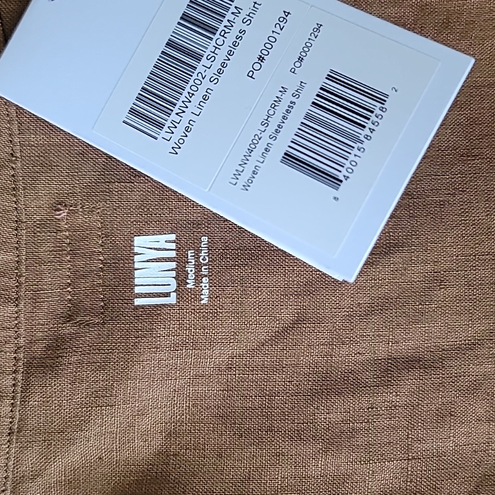 NWT lunya Woven Linen Sleeveless Shirt, Size Medium, Color Lush Caramel - Picture 11 of 11